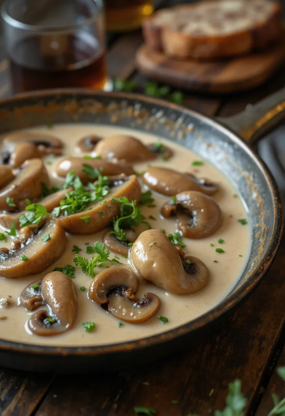 Jalapeño kremna gobova omaka postrežena