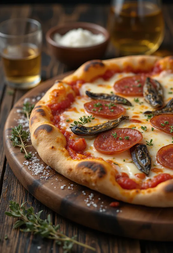 Diavola pizza s sardelnimi fileji in čilijem