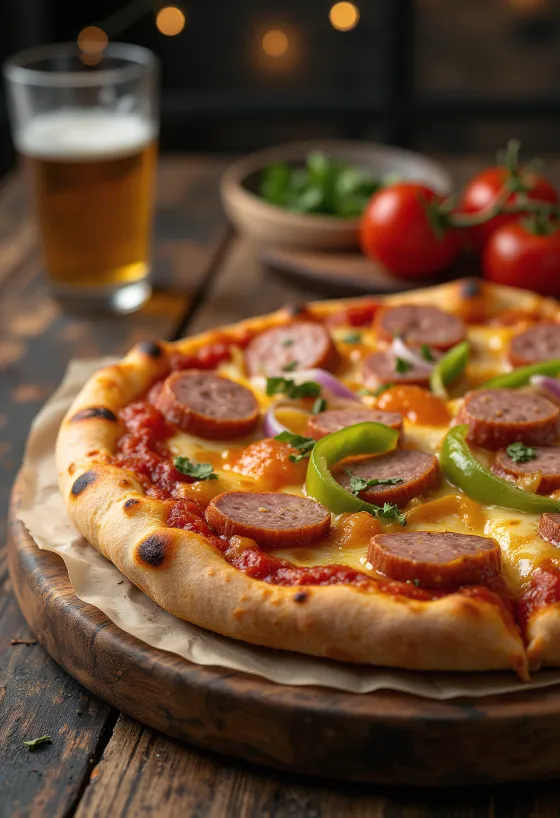Poljska kielbasa klobasna pizza s svežo zelenjavo
