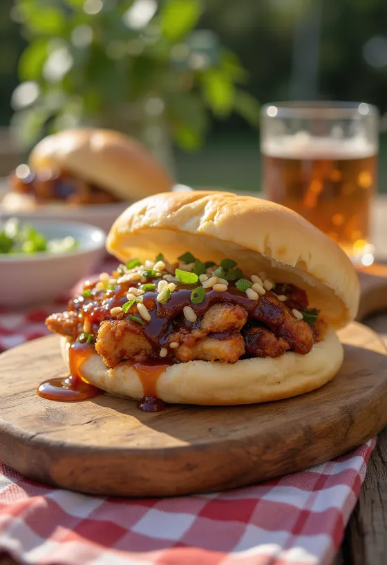 Teriyaki Chicken Bao s teriyaki omako in sezamovimi semeni