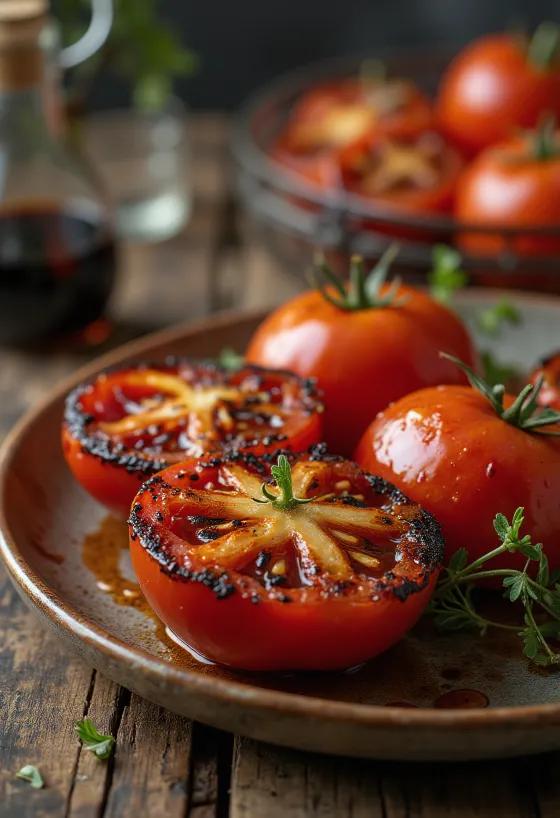 BBQ paradižniki na žaru z baziliko