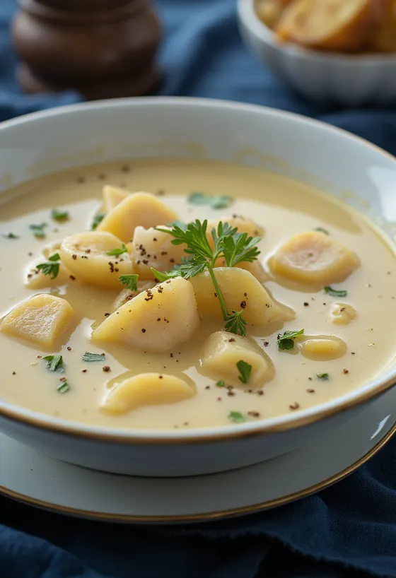 Cullen Skink s smetano, postrežen s svežim peteršiljem