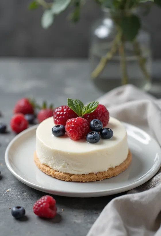 Torta z belo čokoladno peno, postrežena z jagodičevjem