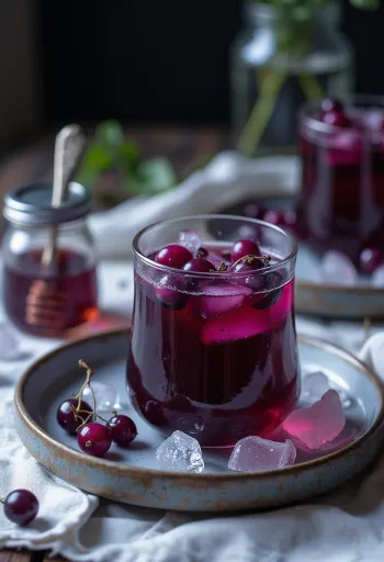 Ledeni čaj iz črnega ribeza v kozarcu z ledom in meto
