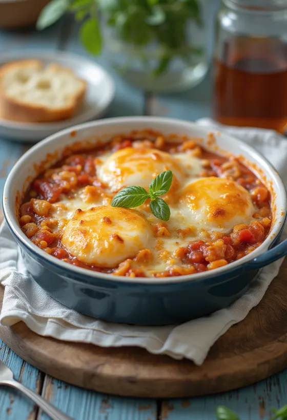 Parmigiana s plastmi parmezana, postrežena s pečenimi jajčevci in paradižnikovo omako