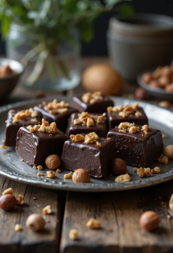 Lokum s čokolado, postrežen z mletimi lešniki in kokosovo moko