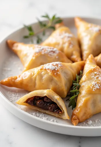 Čokoladna samosa, ocvrta do zlato rjave barve, z nadevom v notranjosti