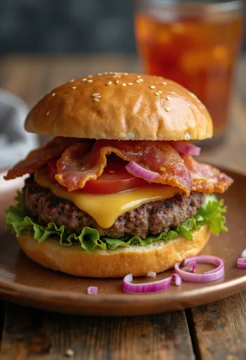 Veganski burger s slanino in svežo zelenjavo