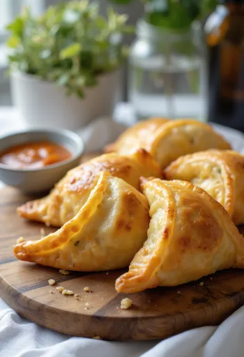 Čilska empanada de verduras, postrežena s hrustljavim testom