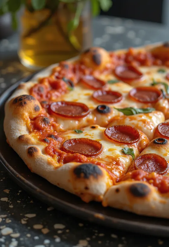 Sveže pečena pizza s prekajenim sirom in pepperonijem