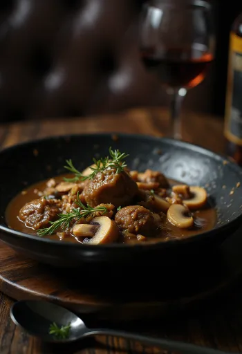 Nihari, postrežen z gobami, bogat mesni in začinjen ragu