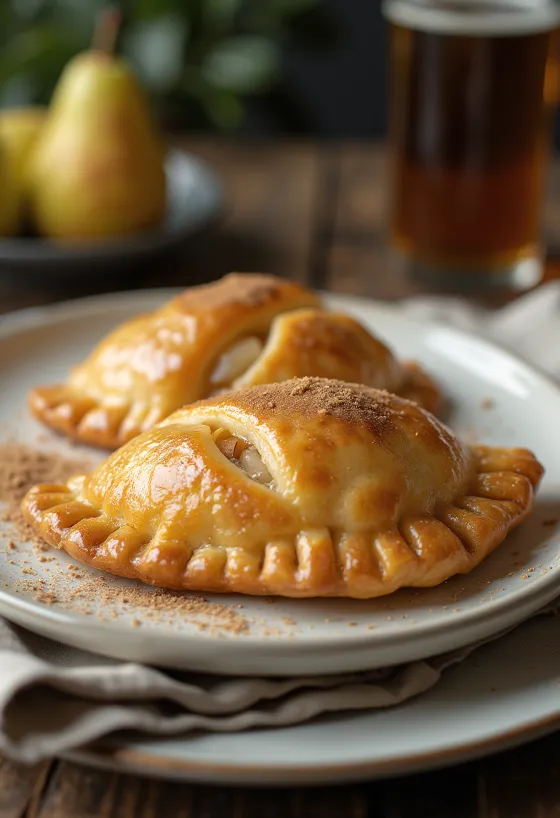 Čilska empanada de Pera, empanada s hruško, v zlato rjavem testu