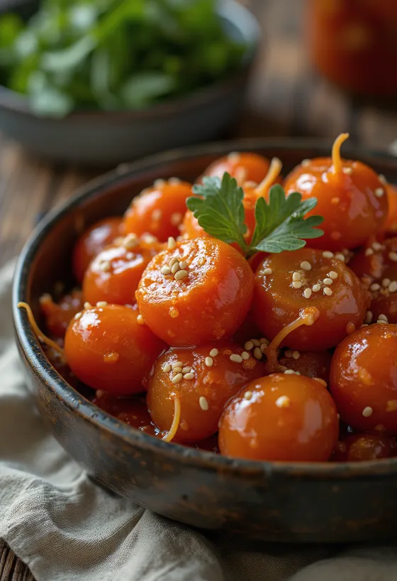 Chonggak kimchi, mlada redkev, postrežena s čilijem v prahu in česnom