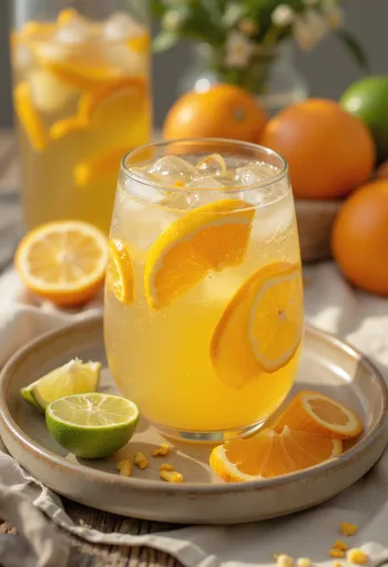 Kozarec jabolčnika z rezinami pomaranče, limone, limete in meto
