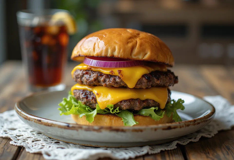 Dvojni cheeseburger postrežen