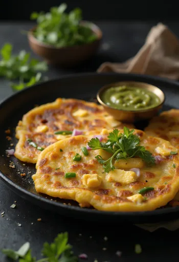 Paneer chilla, postrežena s hrustljavim testom in svežo zelenjavo