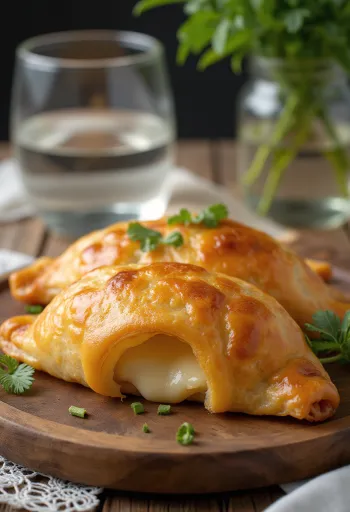 Čilska empanada de Queso, sirova empanada, v zlato rjavem testu