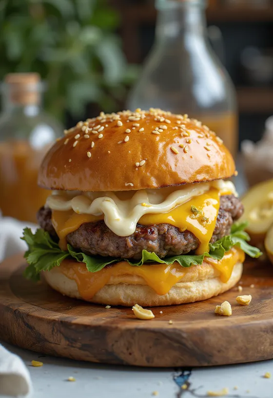 Česnov burger postrežen