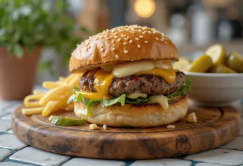 Česnov burger postrežen