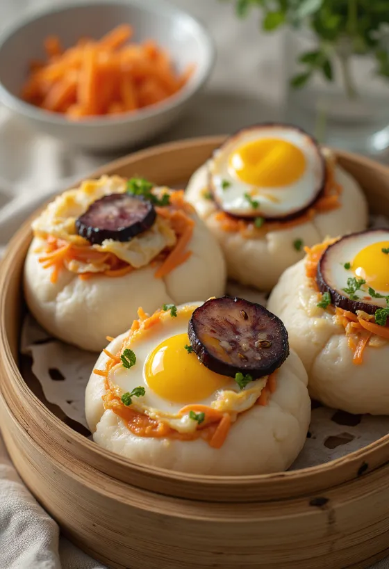 Bao bun z jajčevci, postrežen