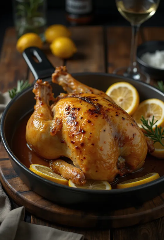 Pečena biserka z limoninim prelivom, postrežena z zelenjavo