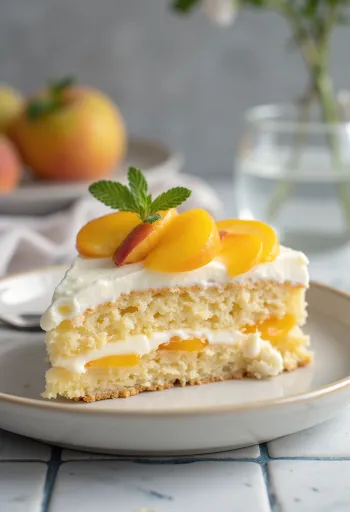 Postrežena breskova mascarpone torta
