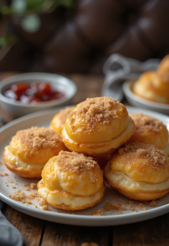 Æbleskiver, potreseni s cimetovim sladkorjem, sveže postreženi