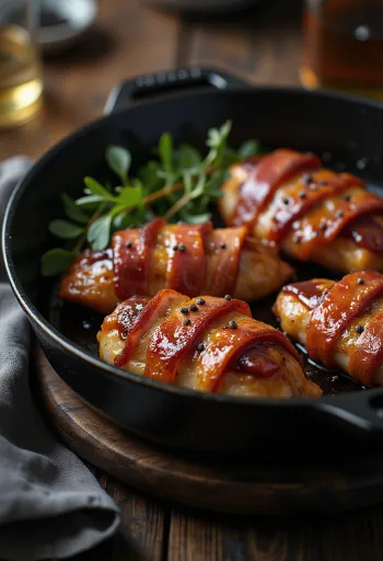 Piščančje prsi ovite v BBQ slanino sočno postrežene