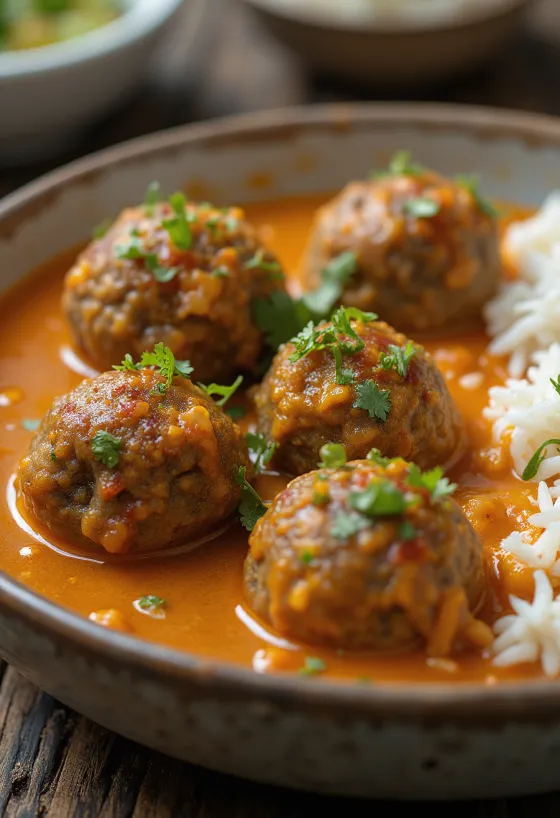 Jagnječji Kofta Curry postrežen s svežim koriandrom