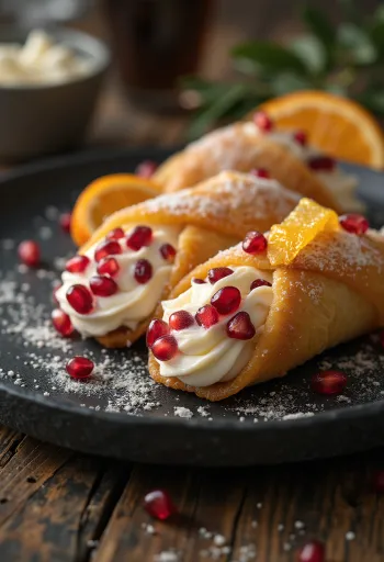 Cannoli z granatnim jabolkom in marcipanom