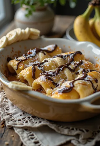 Kaneloni z lešnikovim namazom in banano postreženi