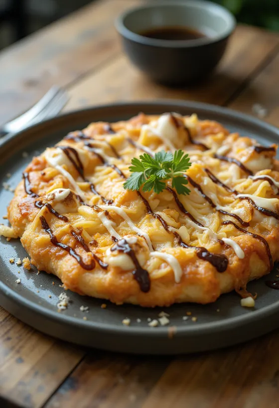 Okonomiyaki pizza z zeljem in tuninimi kosmiči