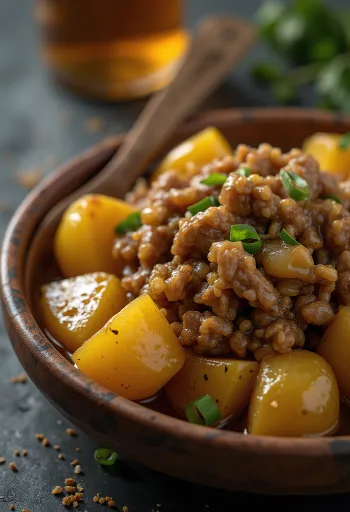 Adobo s krompirjem, začinjeno meso in hrustljav krompir