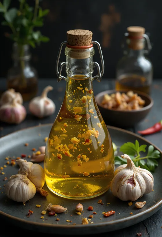 Pekoča česnova omaka, postrežena