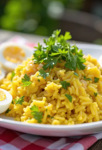 Kedgeree s koriandrom, prekajeno ribo in jajci