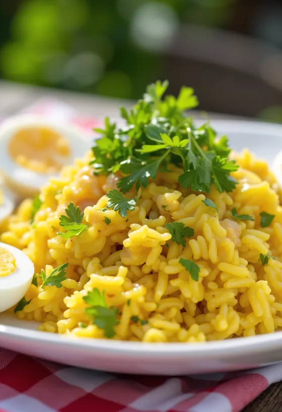 Kedgeree s koriandrom, prekajeno ribo in jajci