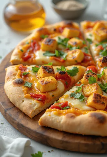 Paneer tikka pizza z jogurtovo omako in zelenjavo