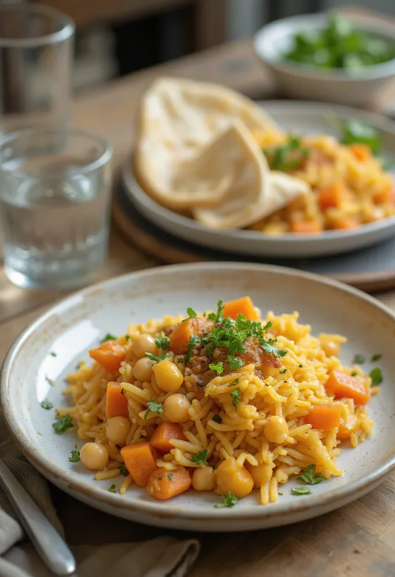 Bhuna khichuri s korenjem, posut s koriandrom