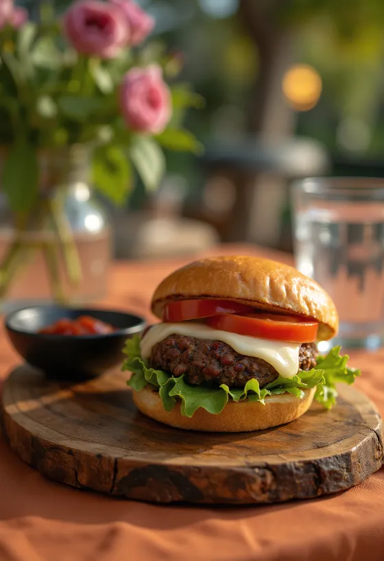 Burger iz črnega fižola s svežo zelenjavo