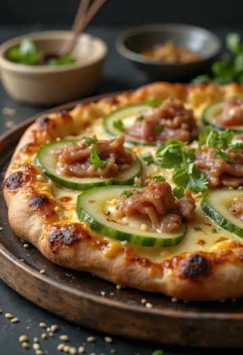 Peking duck pizza s kitajsko pekinško raco in hoisin omako