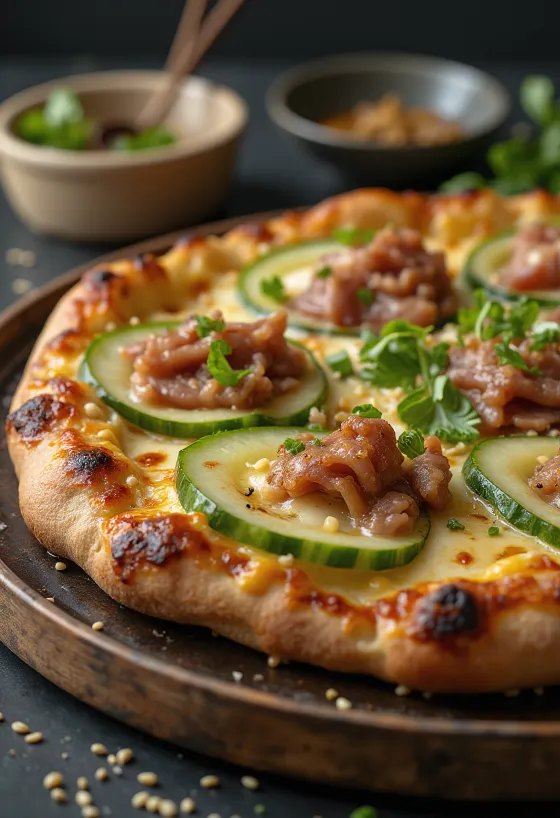 Peking duck pizza s kitajsko pekinško raco in hoisin omako