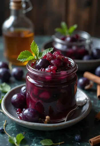 Medeno cimetov slivov chutney v kozarcu