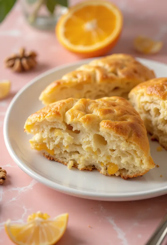 Pomarančne pogačice z orehi postrežene