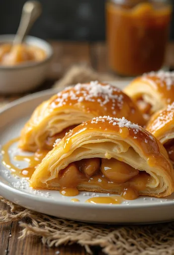 Zavitek s slano karamelo, postrežen na krožniku