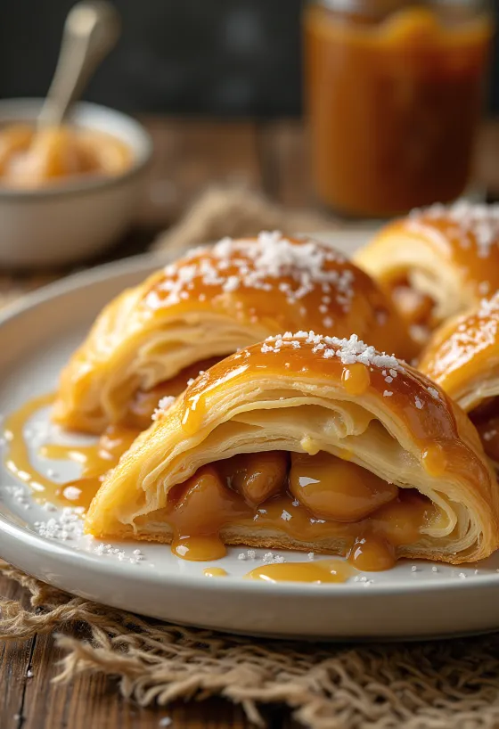 Zavitek s slano karamelo, postrežen na krožniku