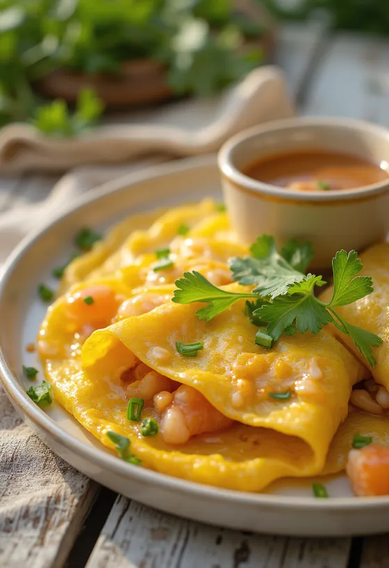 Avtentičen vietnamski bánh xèo s hrustljavim testom in svežo zelenjavo