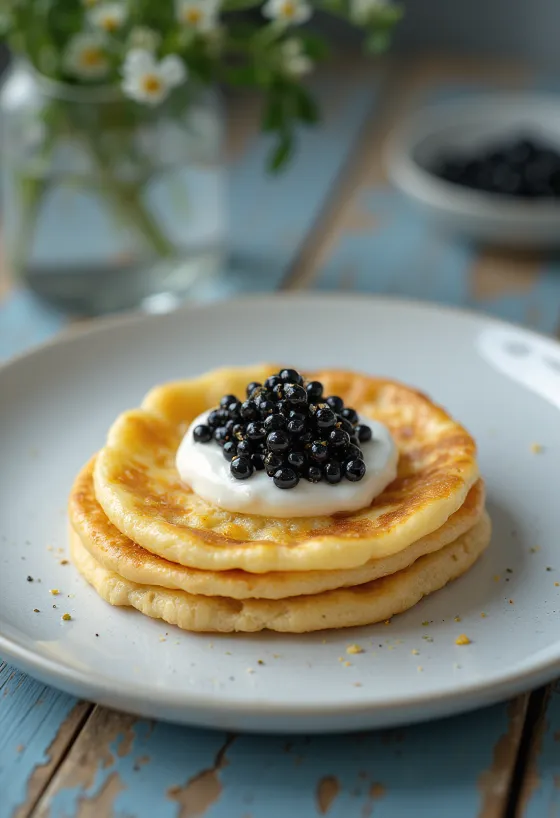 Postreženi ruski blini s kaviarjem