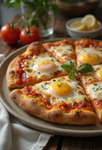 Pizza a caballo s pečenim jajcem, debelim testom in mocarelo