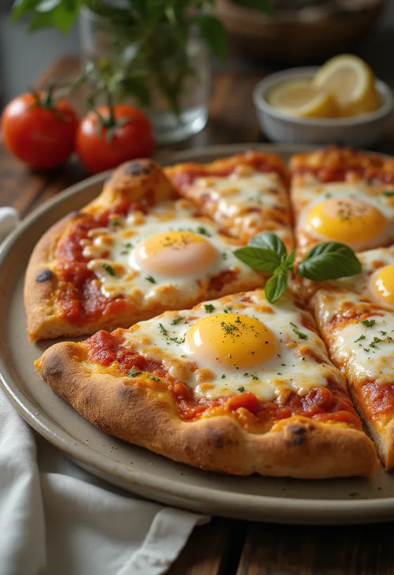 Pizza a caballo s pečenim jajcem, debelim testom in mocarelo