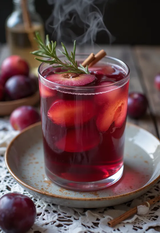 Slivov cider postrežen v kozarcu